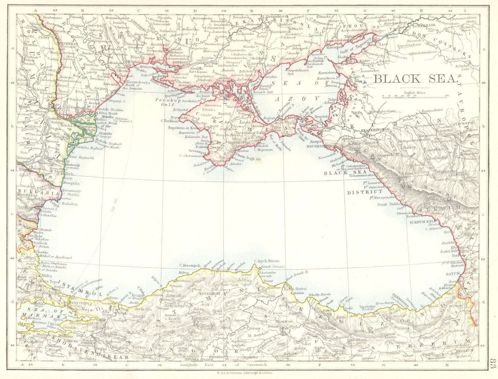 BLACK SEA. Ukraine Georgia Turkey Romania Bulgaria Russia Moldova 1897 map